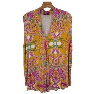 Cable and Gauge Womens top size 1X v Neck Floral Paisley Blouse  Yellow knit